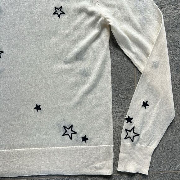 NWT Chaser Embroidery Stars Long Sleeve Crewneck Cashmere Sweater Ivory Small - Picture 10 of 14